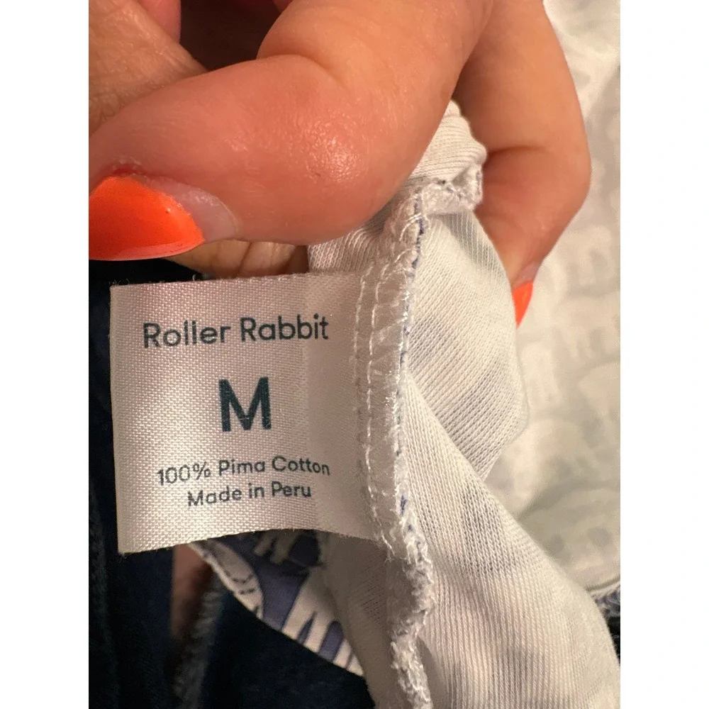 Roller Rabbit Hathi Elephant Print Pima Cotton Henley Pajama Top Navy White M